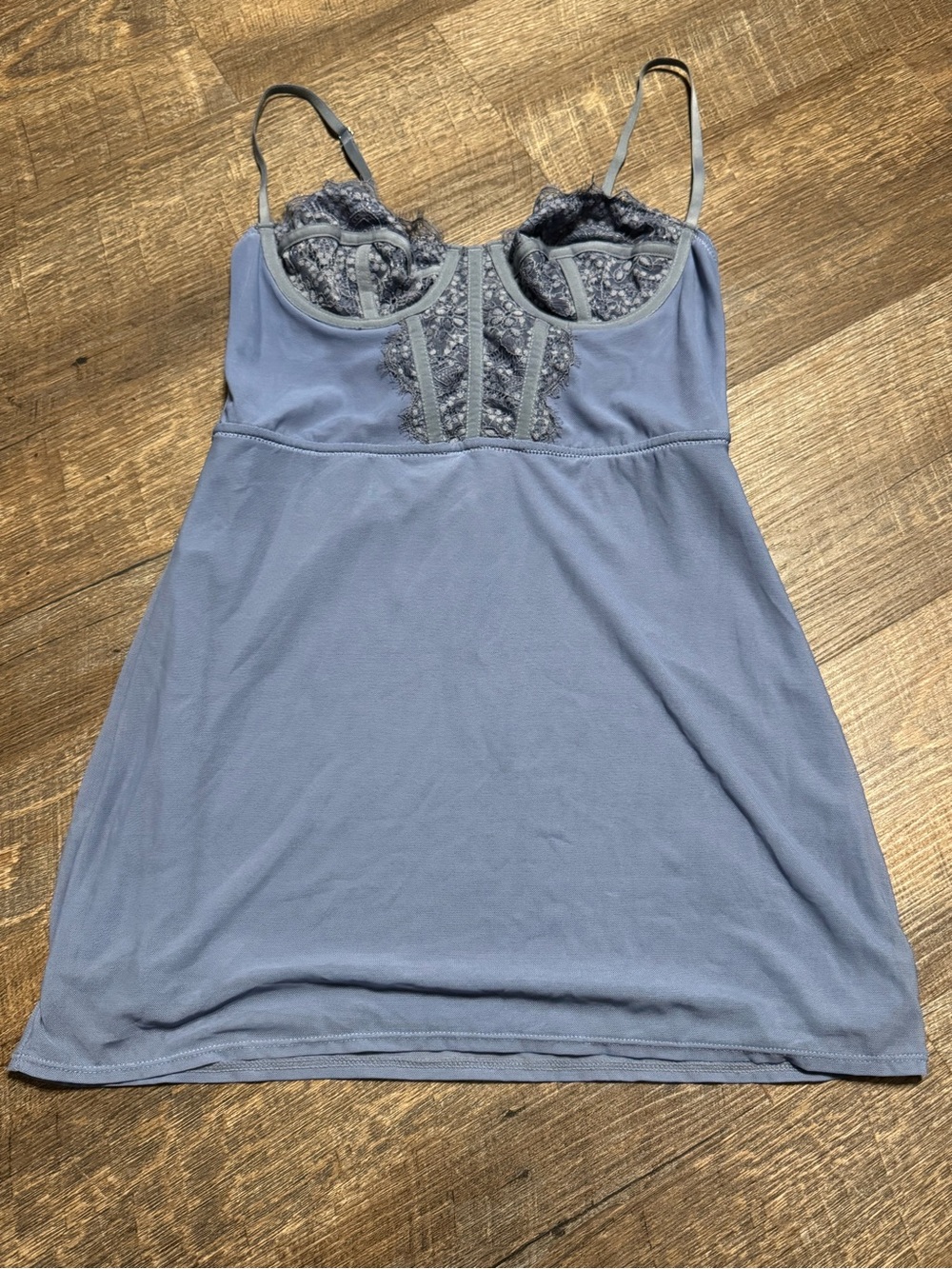 Urban Outfitters Y2K Babydoll Camisole Lace-Trim Corset Bustier Dusty Blue Sz S